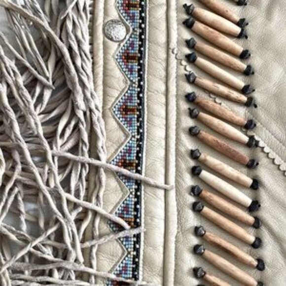 Real 100% Leather Tribe fringe pants festival motorcycle Native American chaps - Picture 14 of 16